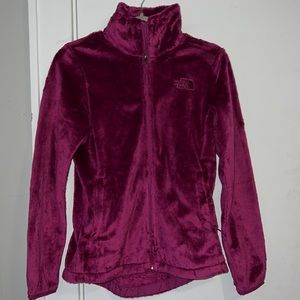 Magenta North Face Fuzzy Fleece with side zipper pockets